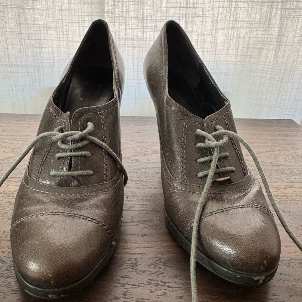 Nine West Dark Brown Leather Lace-Up Heels
